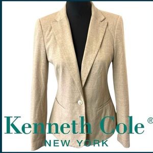 Kenneth Cole Select Oatmeal Cotton Blend One Button Blazer Jacket (S)